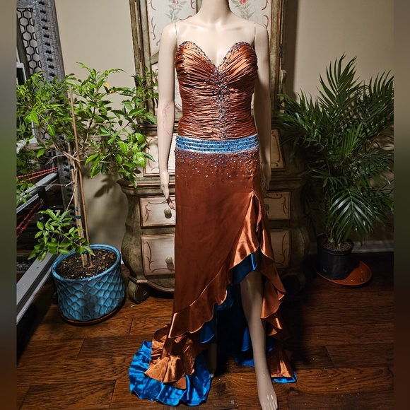Alyce Designs 2 copper Teal prom dress - Picture 1 of 17